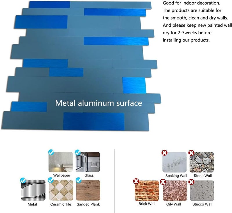 weimeisc 10-Sheet Peel and Stick Backsplash Tile, PVC Mixed Metal Stick on Backsplash Tiles for Kitchen (Light Blue+Brushed Blue) - Image 5